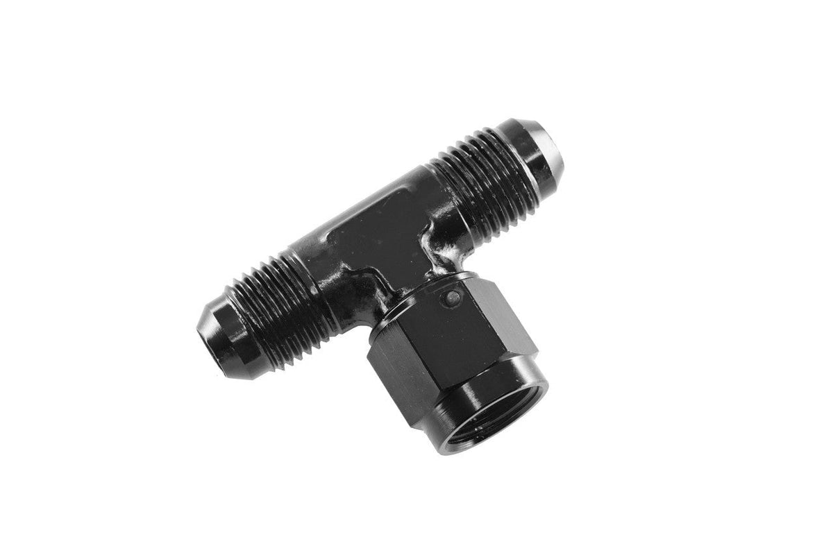 10AN tee w/Female Swivel on Branch - Black - 827102