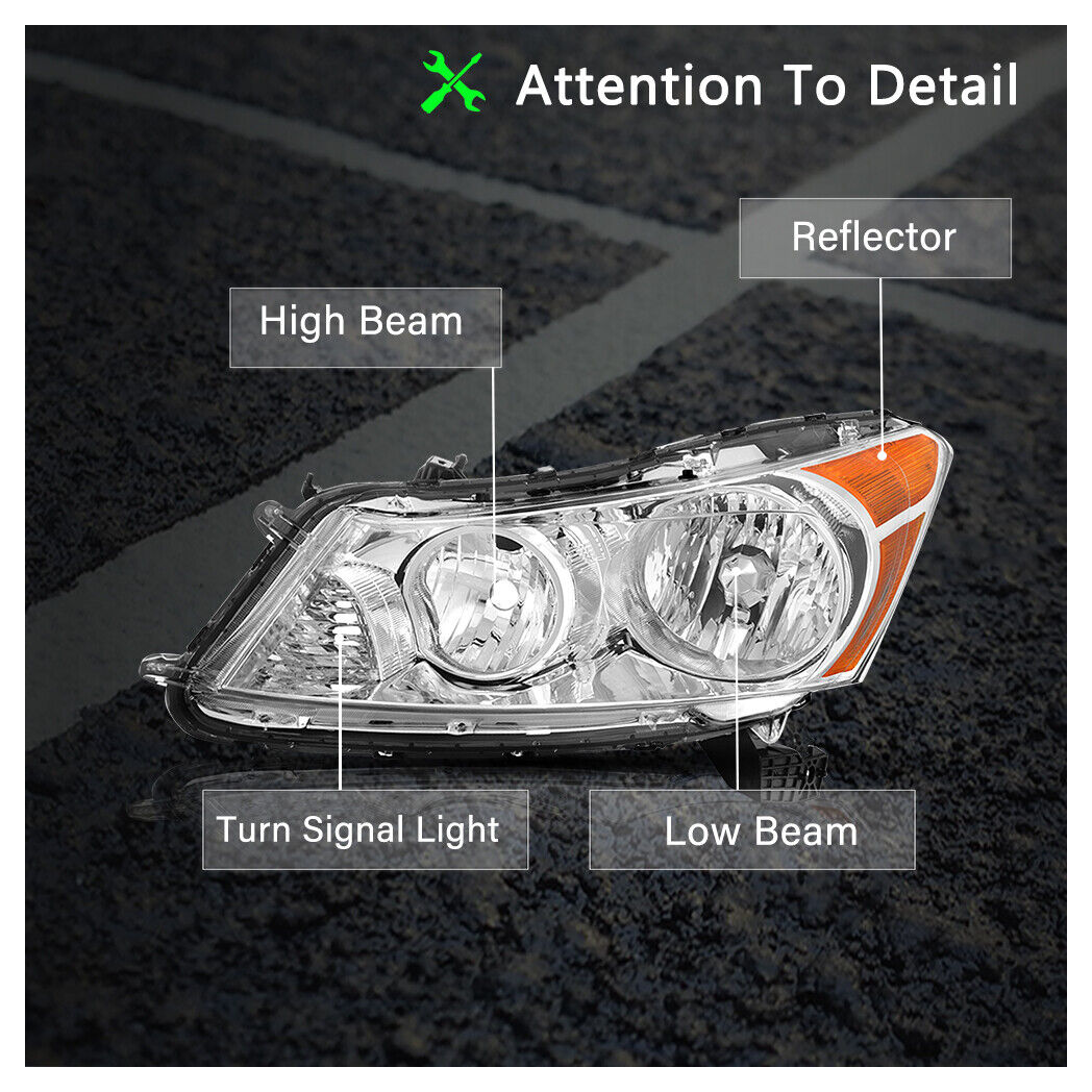 For 08-12 honda accord sedan chrome housing amber corner headlight head lamps