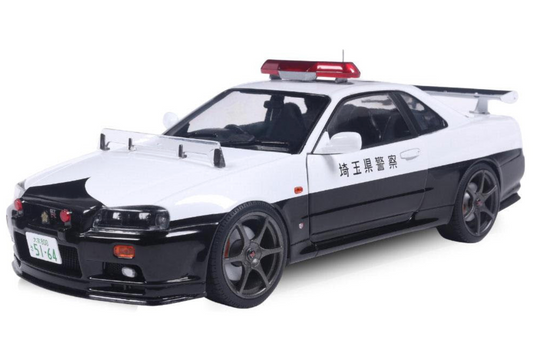 STM Diecast Solido 1999 Nissan Skyline GT-R (R34) Japanese Police Black White 1:18