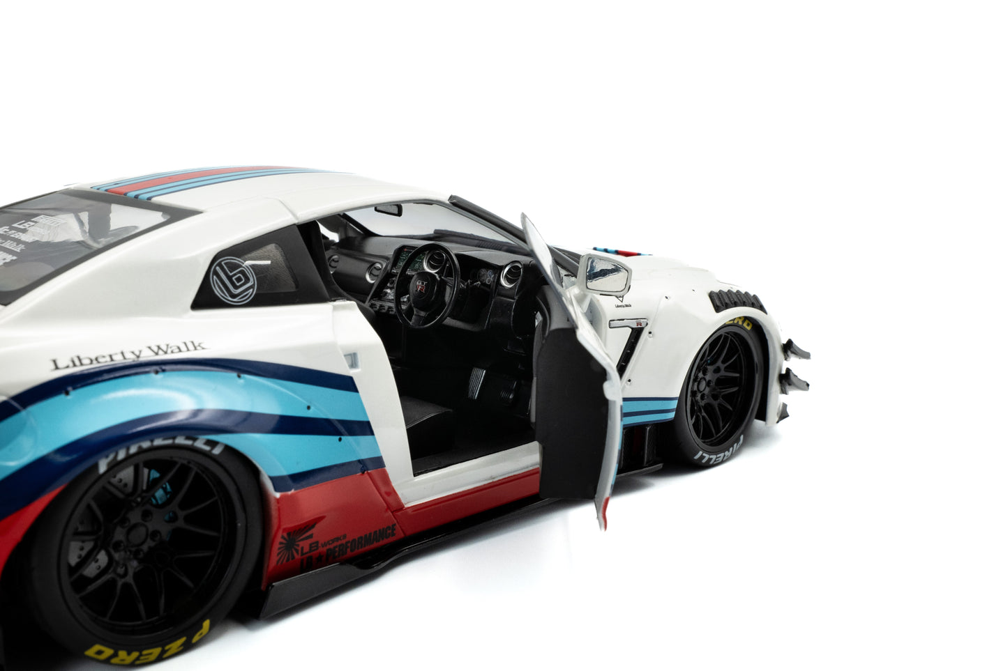 Solido 2024 Nissan GT-R (R35) W/ Liberty Walk Body Kit 2.0 Martini White 1:18