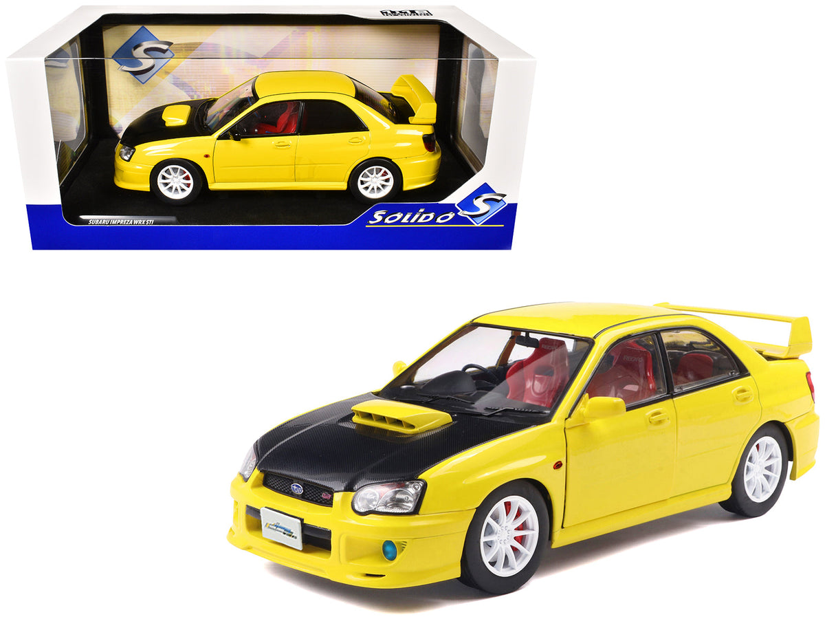 Rapid Vehicles 2003 Subaru Impreza WRX STI RHD (Right Hand Drive) Yellow with Carbon Hood 1/18...