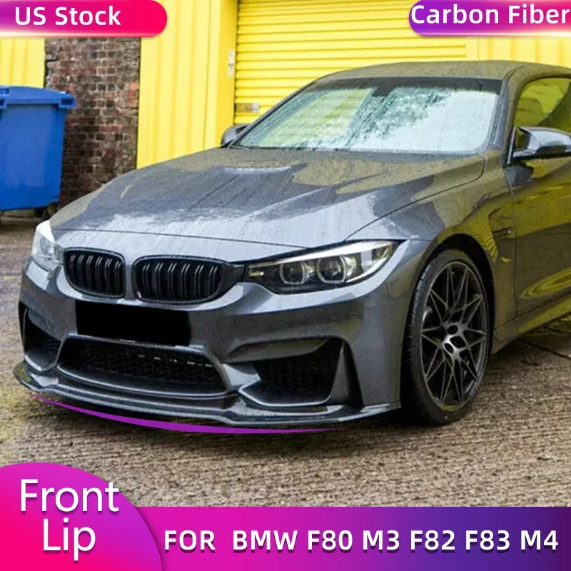 Rapid Vehicles For BMW F80 M3 F82 F83 M4 2014-2019 Carbon Fiber Car Front Bumper Lip Spoiler Add...