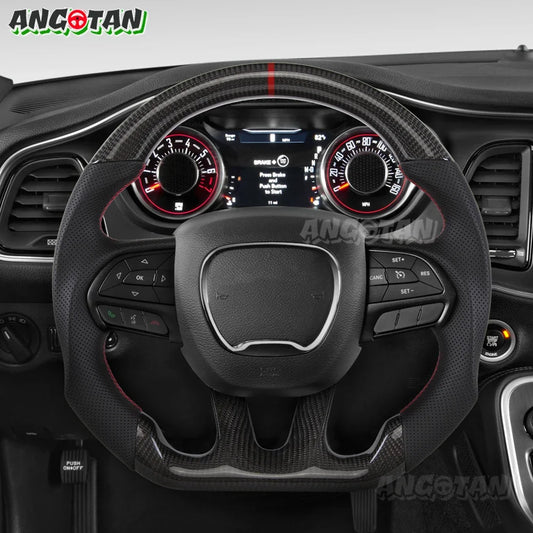 Rapid Vehicles Carbon Fiber Steering Wheel For Dodge Challenger Charger 2015-2022 Alcantara LED...