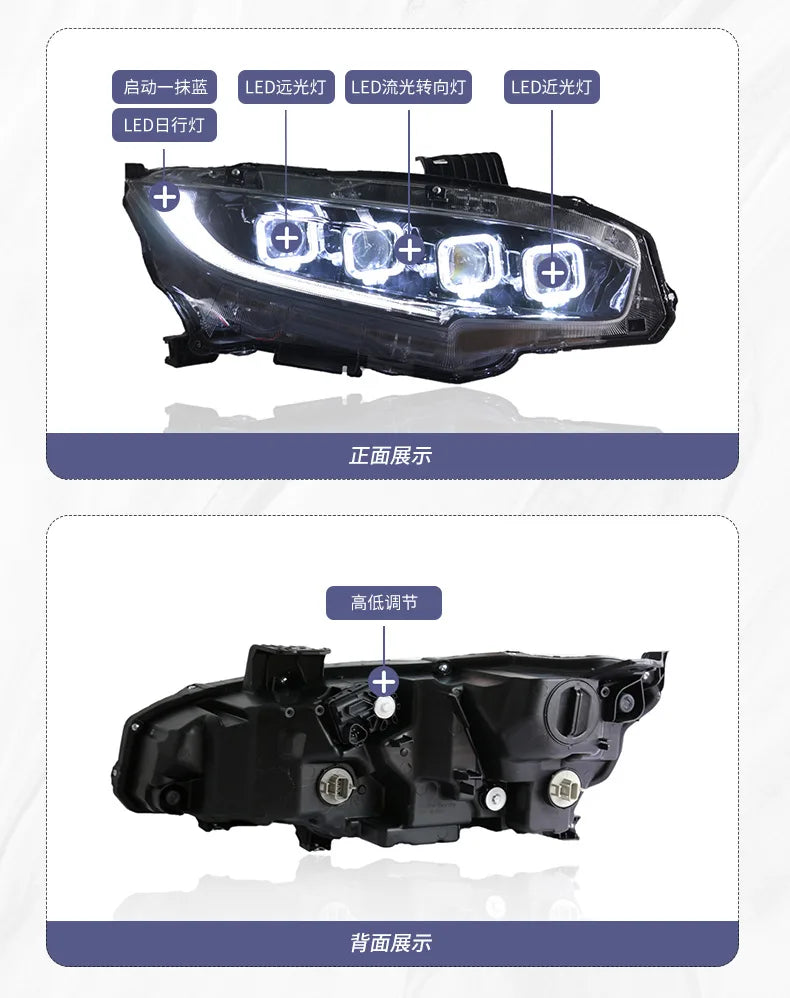 Rapid Vehicles Car Led Headlights For Honda CIVIC 2016-2021 Bugatti style full LED Head Lamp...