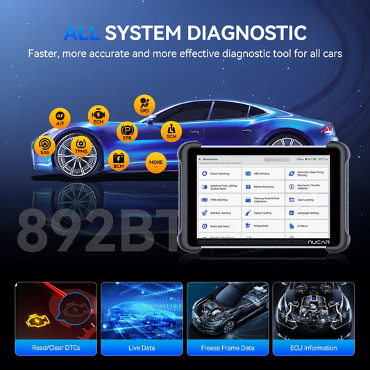 Rapid Vehicles MUCAR 892BT Free AI CANFD DoIP Car Diagnostic Tools All System Auto Scan Tool ECU...