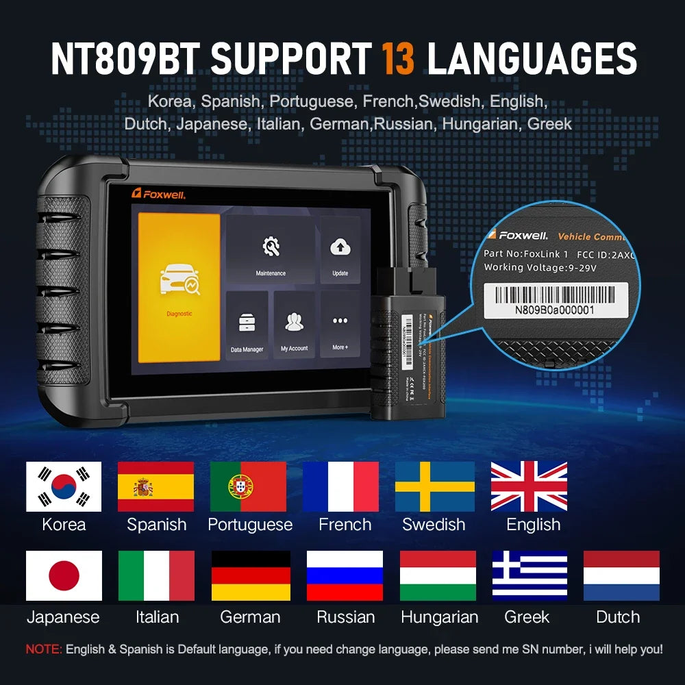 FOXWELL NT809BT OBD2 Bluetooth Car Diagnostic Tool All System Bi-Directional Test 30+ Reset Code Reader OBD2 Scanner Tool