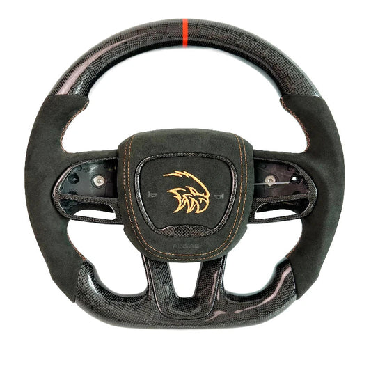 Rapid Vehicles Carbon Bos Carbon Fiber Steering Wheel Perforated Leather for Dodge Challenger...