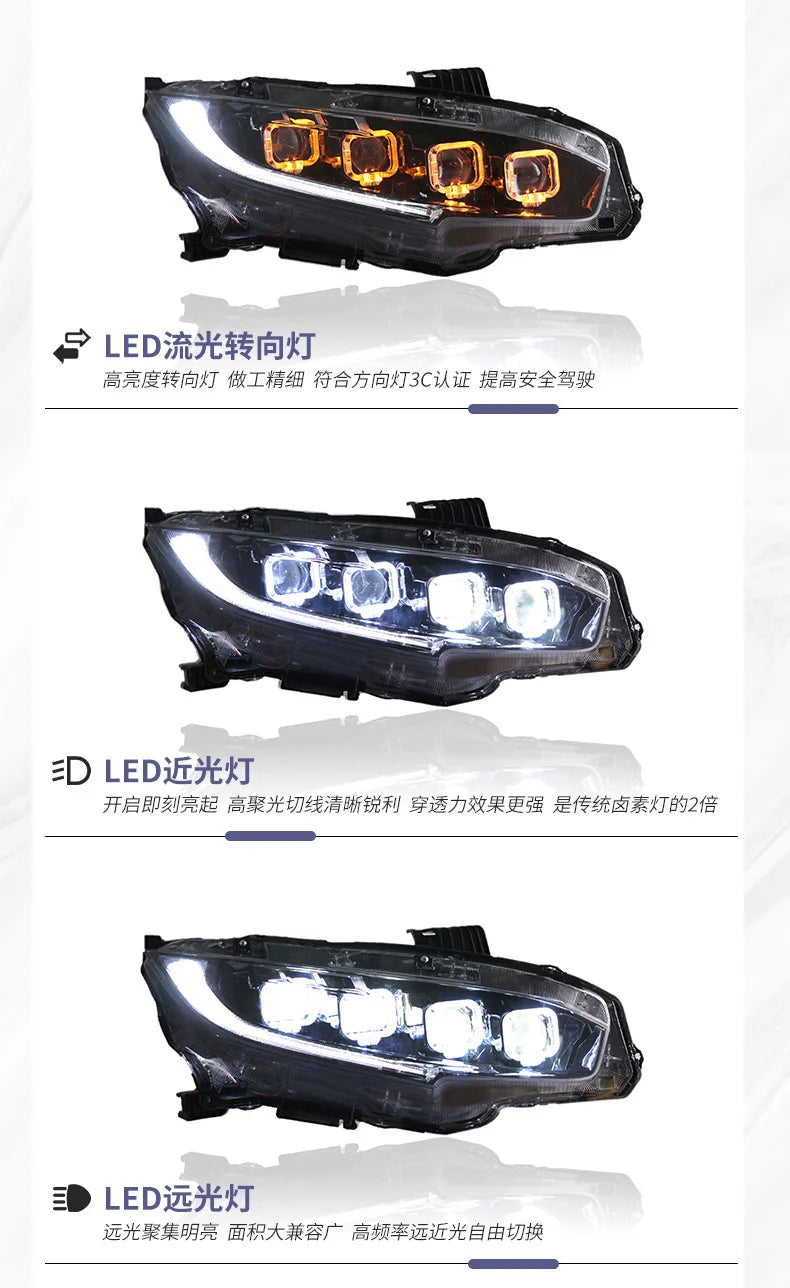 Car Led Headlights For Honda CIVIC 2016-2021 Bugatti style full LED Head Lamp daytime running DRL Head Lamp Front light Assembly