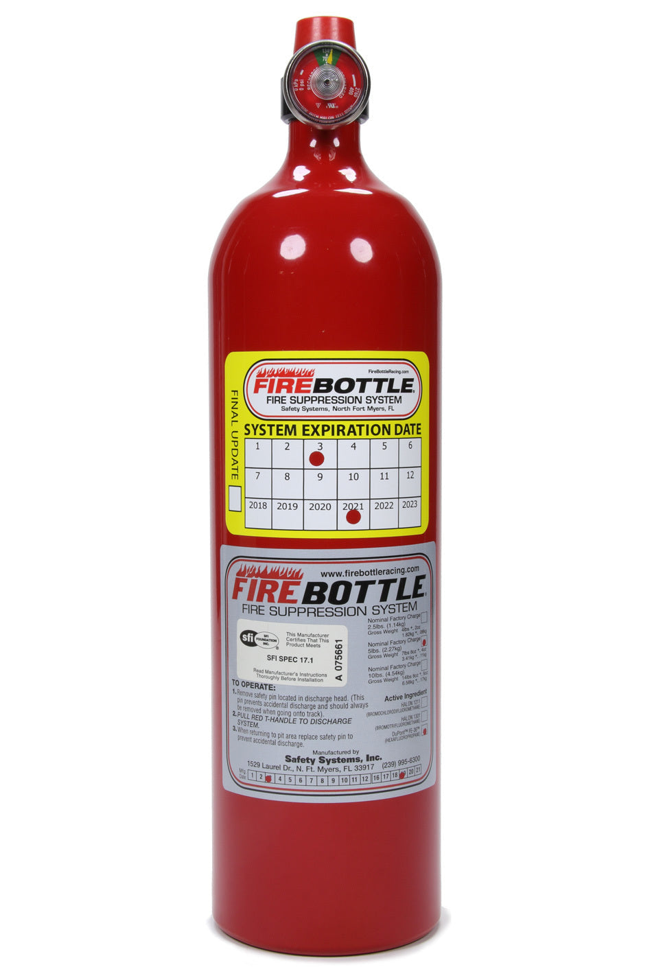 Fire Suppression Bottle Only 5lb NOVEC 1230 - PRC500SN