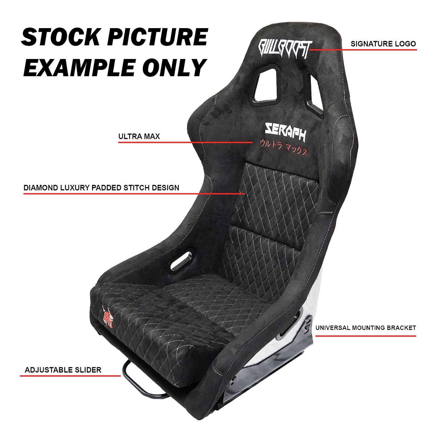Red Bull Boost Adjustable Racing Lowered Ultra Max Bucket Seat with Slider Rails