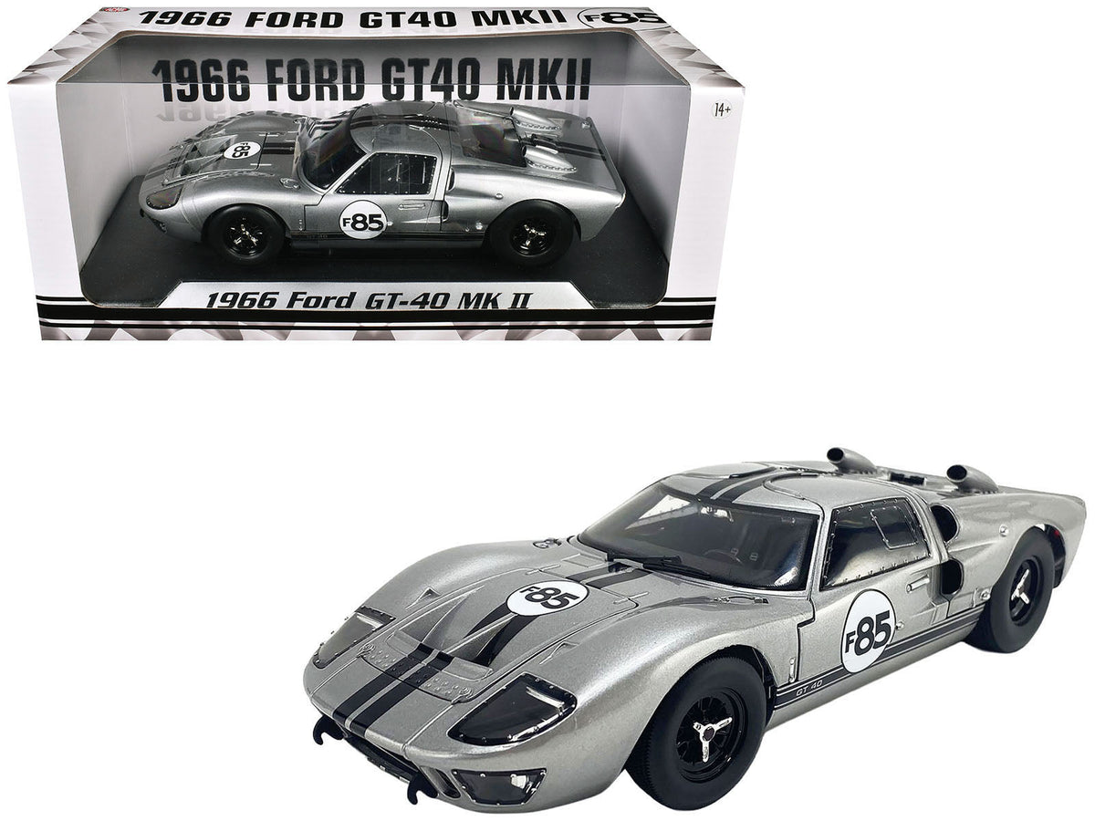 Rapid Vehicles 1966 Ford GT-40 MKII #F85 Silver Metallic with Black Stripes 1/18 Diecast Model...