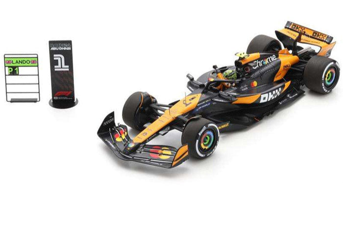 Spark-Model Mclaren F1 Team MCL38 Orange L. Norris Winner Abu Dhabi GP 2024 1:18 WITH DISPLAY