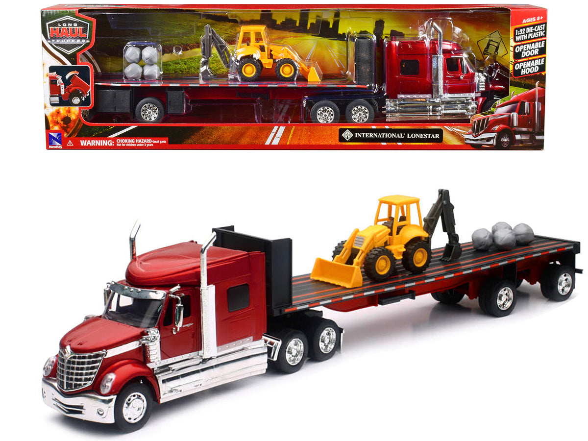 Rapid Vehicles International Lonestar Truck with Flatbed Trailer Red Metallic with Front Loader...
