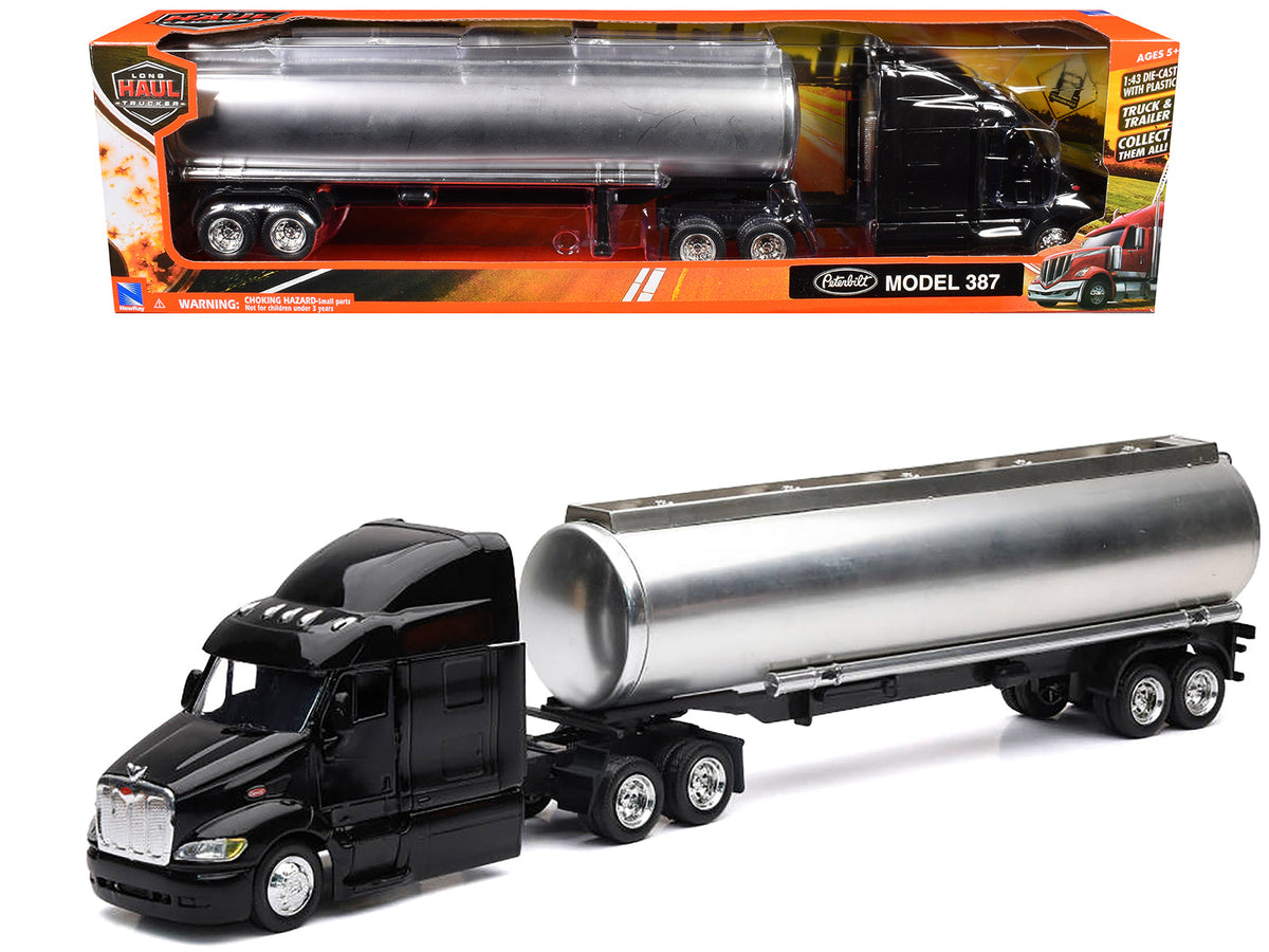 Rapid Vehicles Peterbilt 387 Truck Black with Tanker Trailer Silver "Long Haul Truckers" Series...