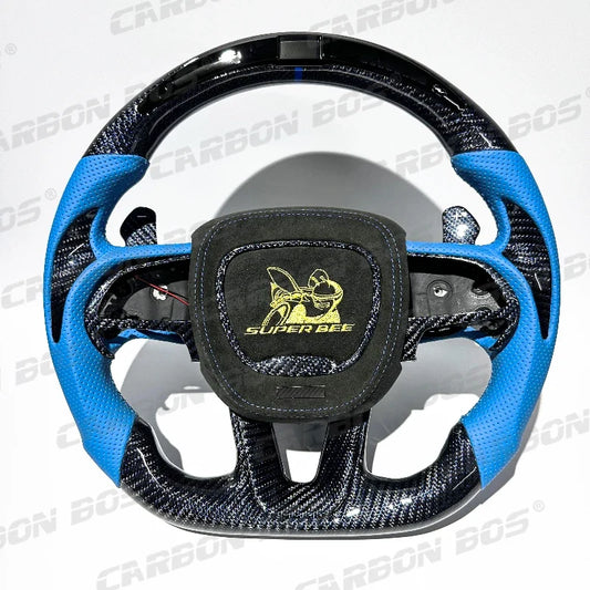 Rapid Vehicles Carbon Fiber Custom Smart LED RPM Racing Steering Wheel for Dodge/Challenger...
