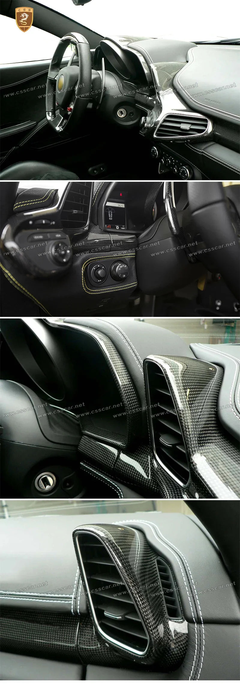 For Ferrari 458 OEM Replement Instrument Panel Air Conditioning Cover Trims Dry Carbon Fiber Interior Decoration Accessories