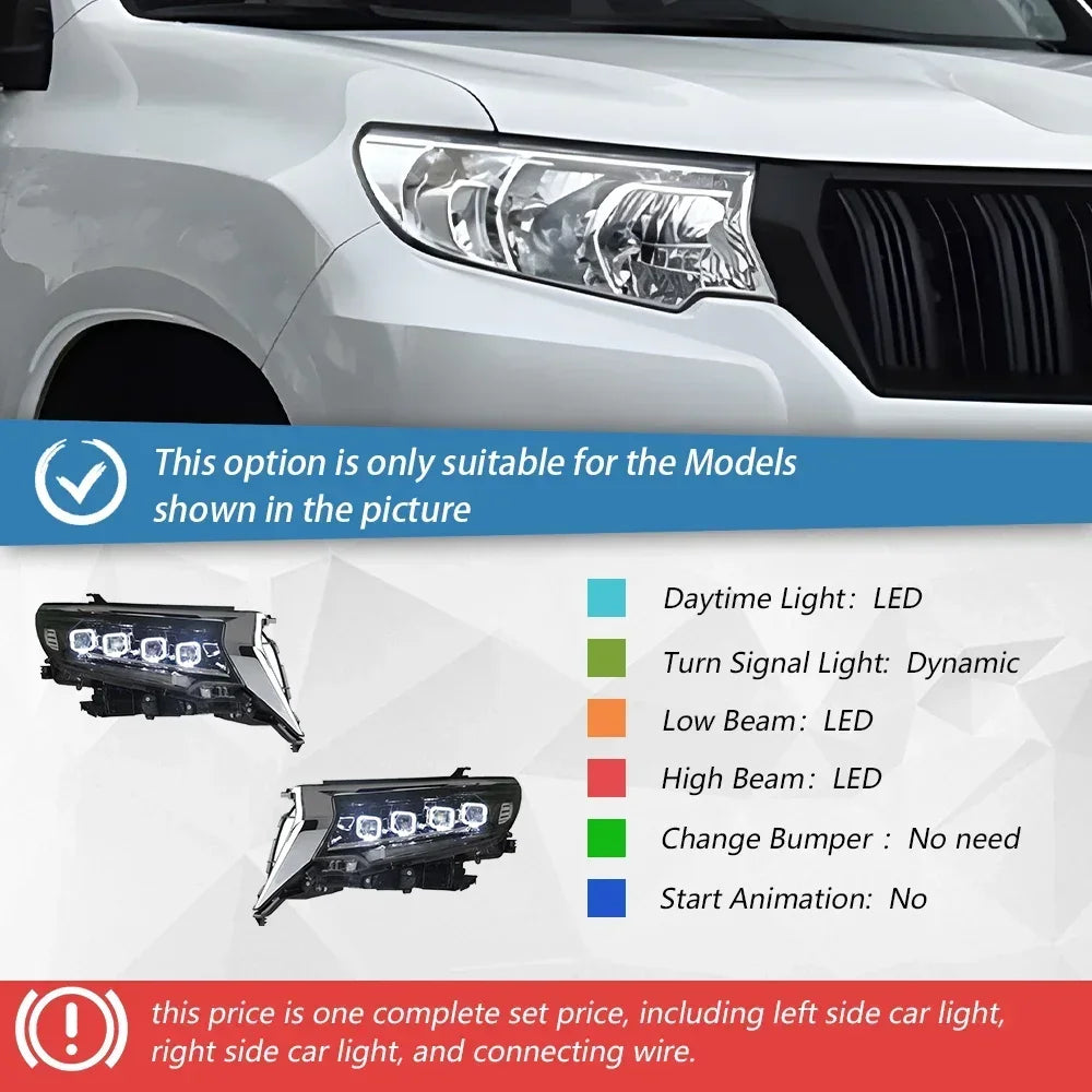 Auto Headlight For Toyota Prado 2018-2023 LED Car Front lamps Assembly Upgrade Bugatti Design Four Projector Lens Accessories