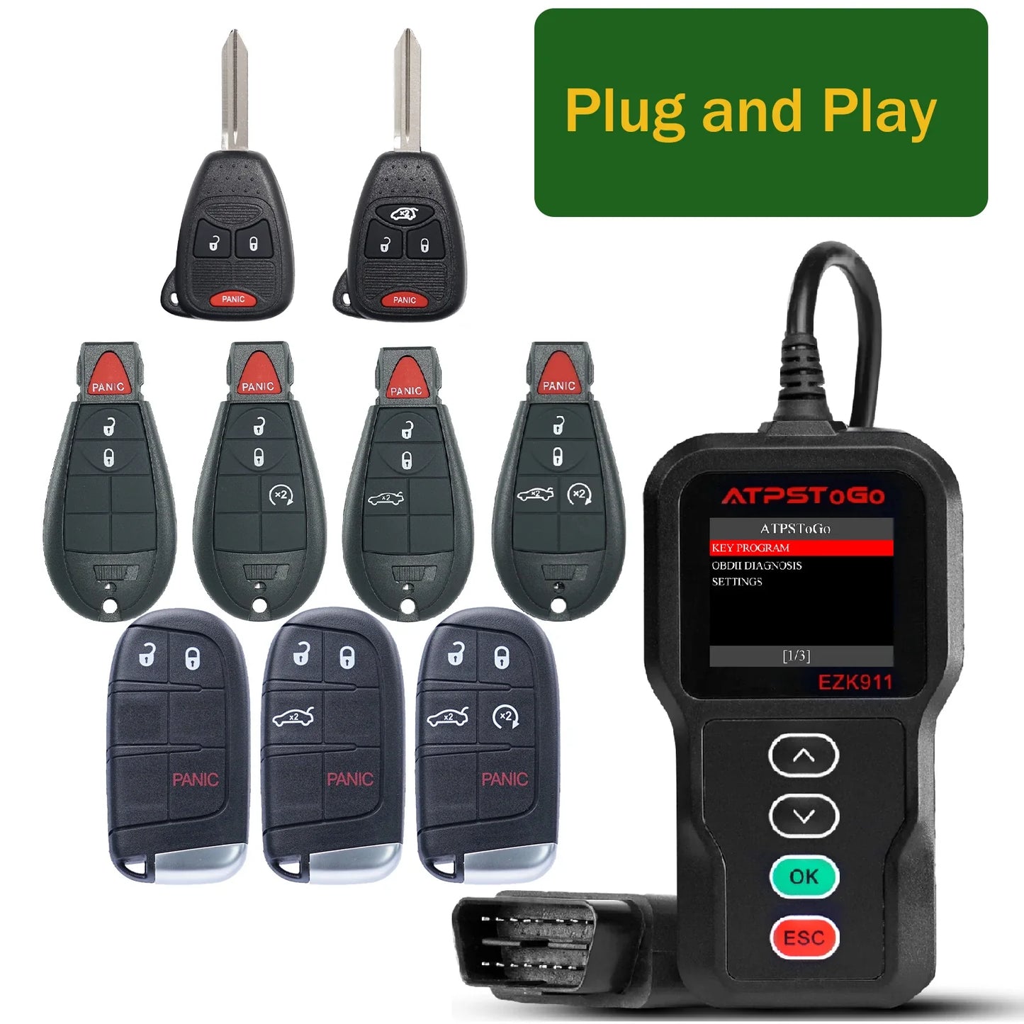 ATPSTOGO New Replacement Remote Key fob and Programmer tool For 2007-2017 Dodge Ram 1500 2500 3500 programming key fob GQ4-53T