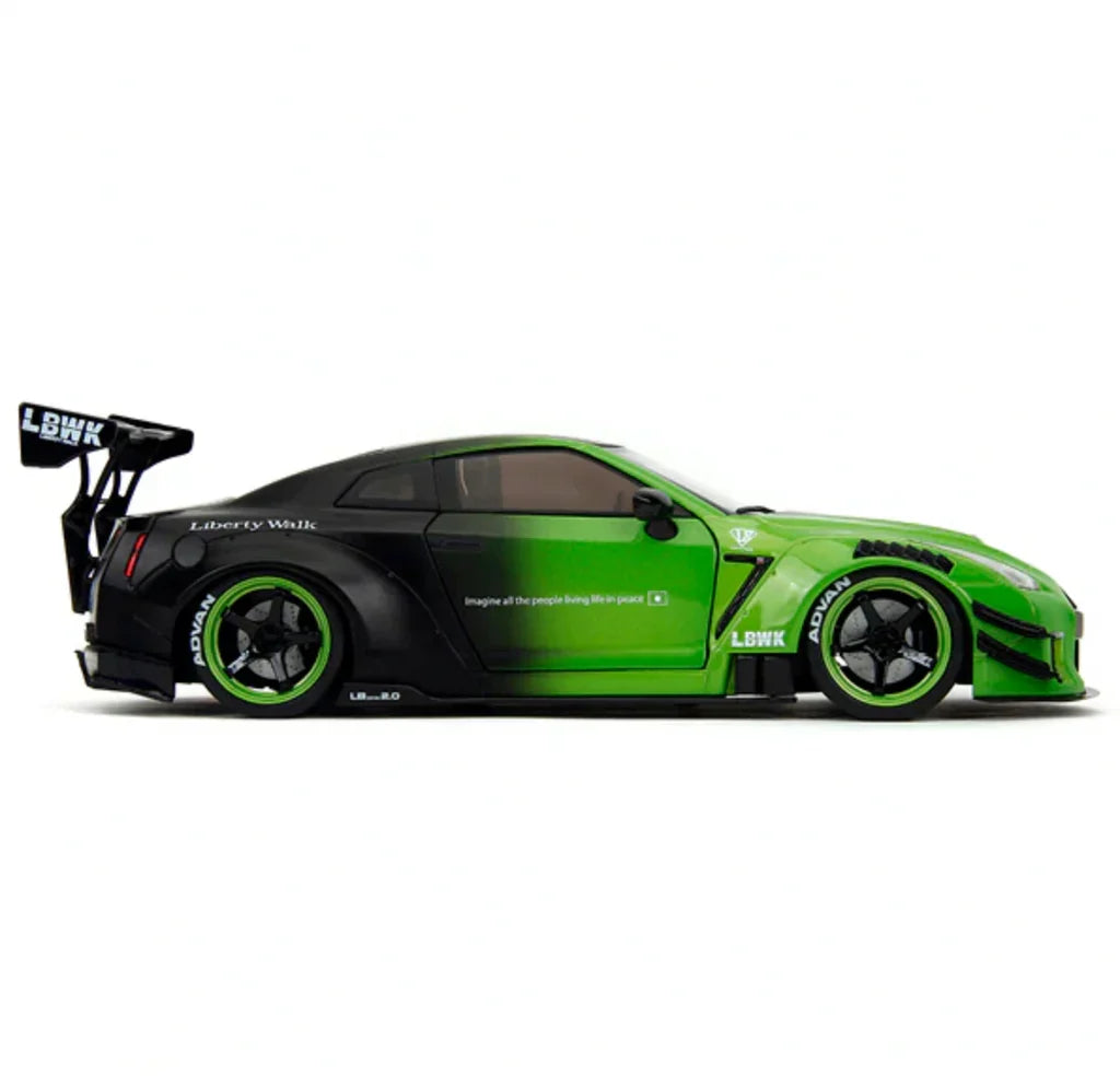 Jada Pink Slips Nissan Skyline GT-R R35 Liberty Walk Green and Black 1:18