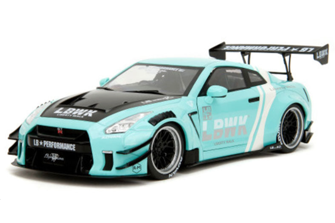 STM Diecast Jada Pink Slips Nissan Skyline GT-R R35 Liberty Walk Seafoam Mint Green 1:18