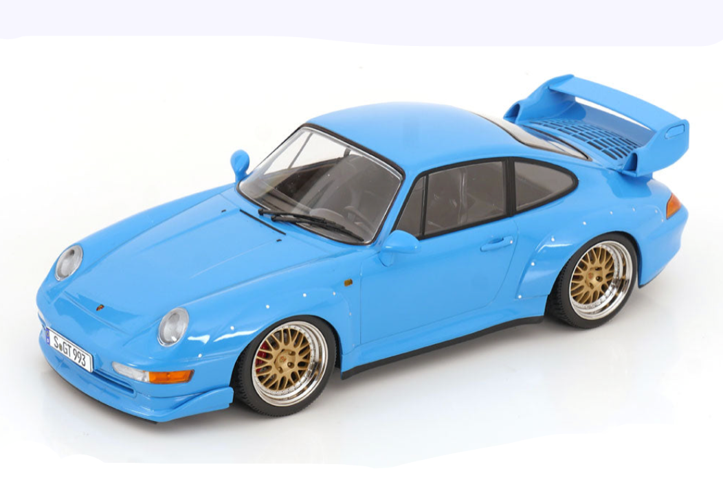 KK Scale 1996 Porsche 911 993 GT2 w/ Gold BBS Wheels Riviera Blue 1:18