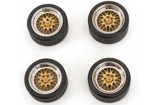 STM Diecast KK Scale BBS LM Gold Wheel and Tire Set 1:18