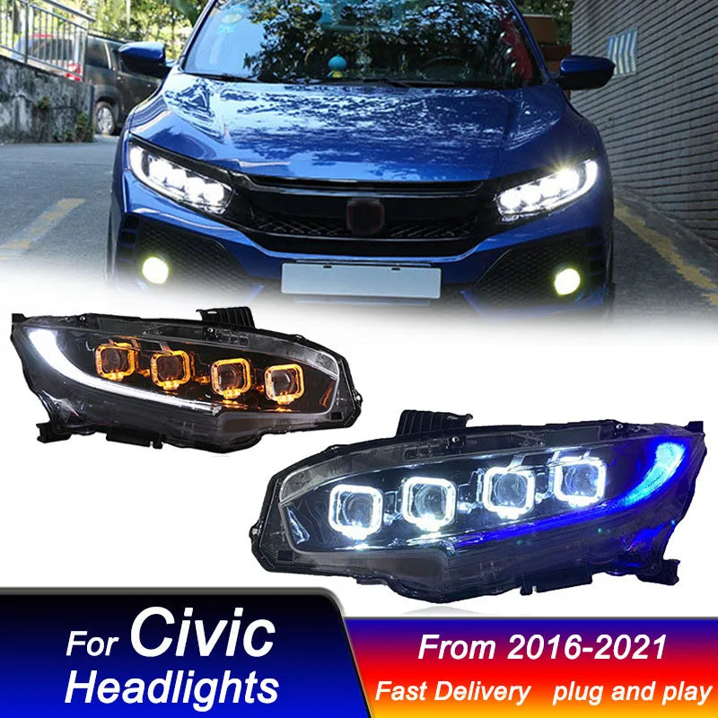 Rapid Vehicles Car Led Headlights For Honda CIVIC 2016-2021 Bugatti style full LED Head Lamp...