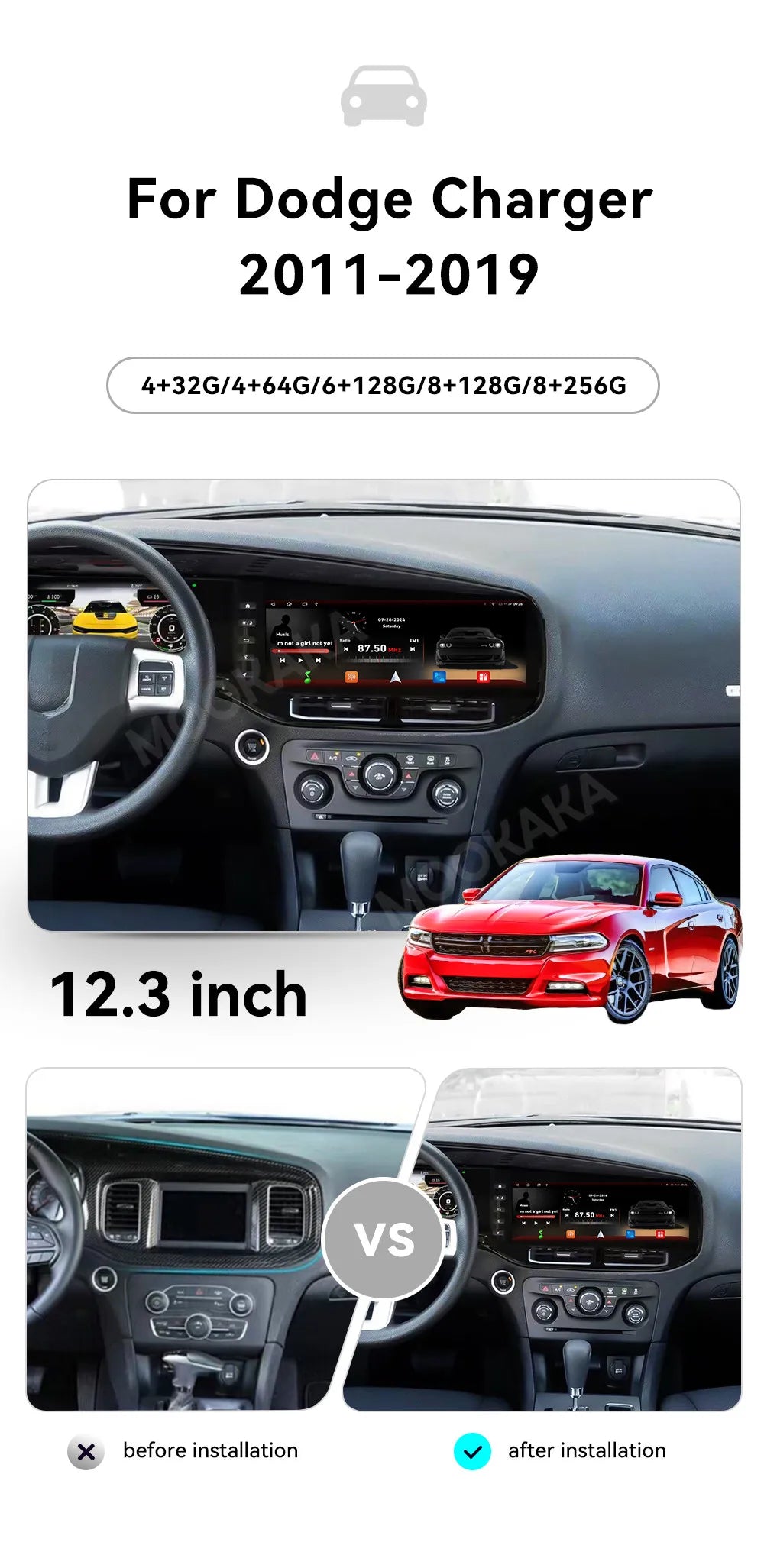 Rapid Vehicles 12.3inch Android 13 Touch Screen 8+256GB Car Stereo For Dodge Charger 2011-2019...