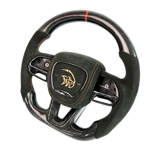 Rapid Vehicles Carbon Bos Carbon Fiber Steering Wheel Perforated Leather for Dodge Challenger...