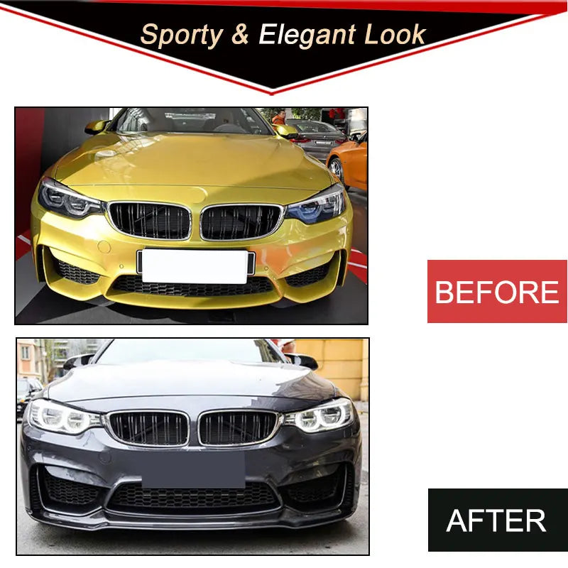 Rapid Vehicles For BMW F80 M3 F82 F83 M4 2014-2019 Carbon Fiber Car Front Bumper Lip Spoiler Add...