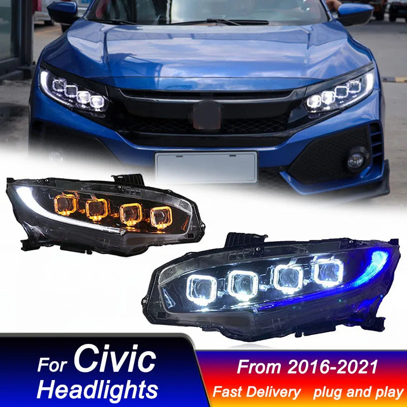 Rapid Vehicles Car Led Headlights For Honda CIVIC 2016-2021 Bugatti style full LED Head Lamp...