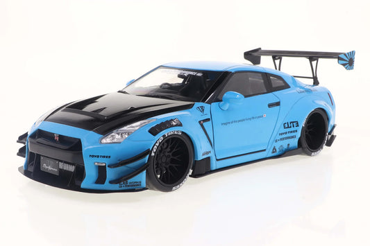 STM Diecast Solido 2024 Nissan GT-R (R35) W/ Liberty Walk Body Kit 2.0 Blue 1:18