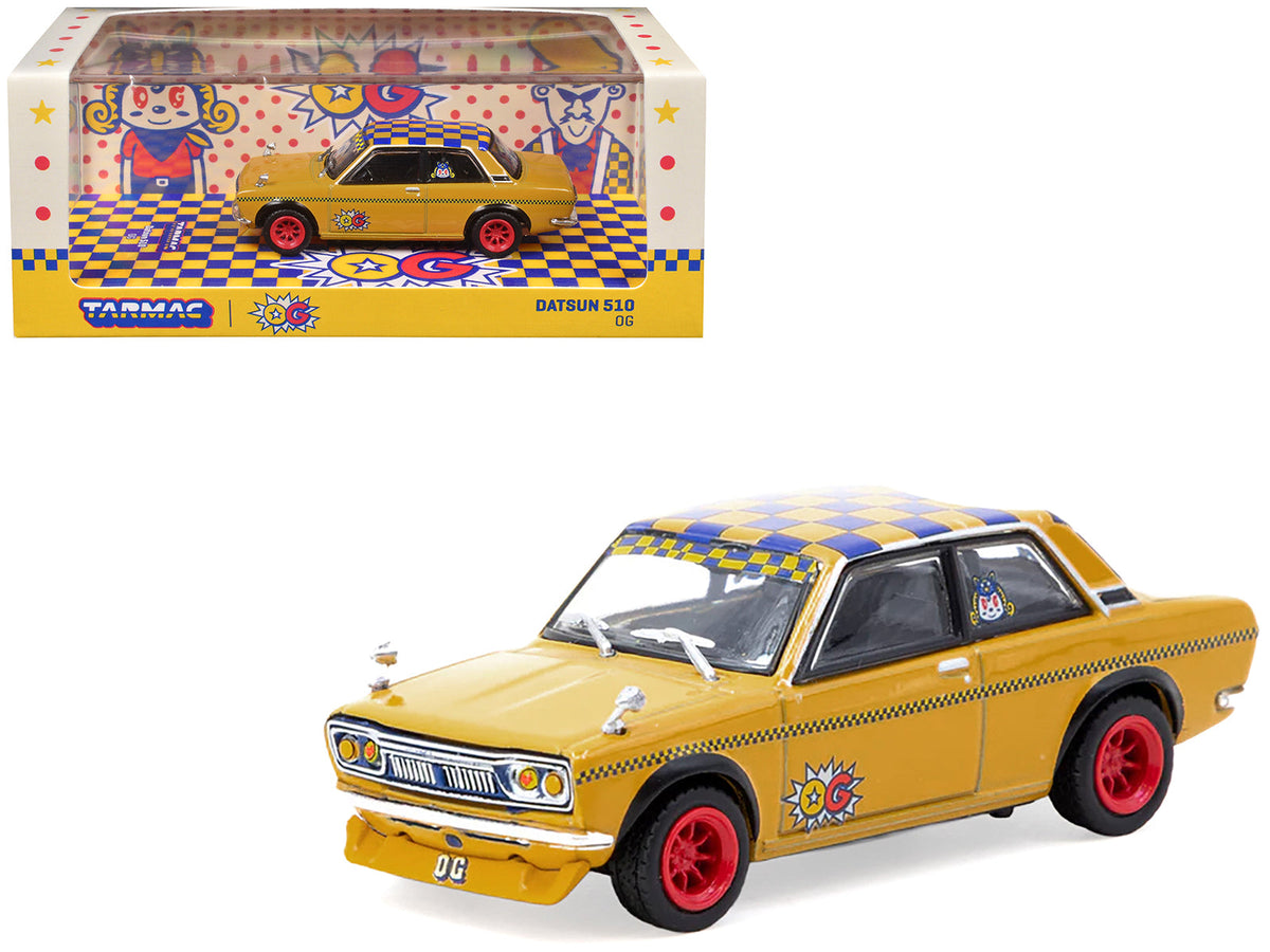 Rapid Vehicles Datsun 510 "OG Beer" Yellow with Checkered Top "Hobby64" Series 1/64 Diecast Model...
