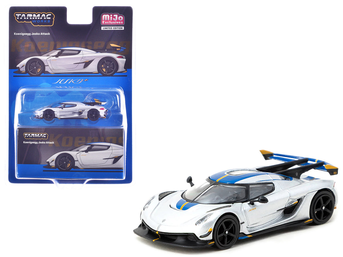 Rapid Vehicles Koenigsegg Jesko Attack Silver Metallic with Blue Stripes "Global64" Series 1/64...