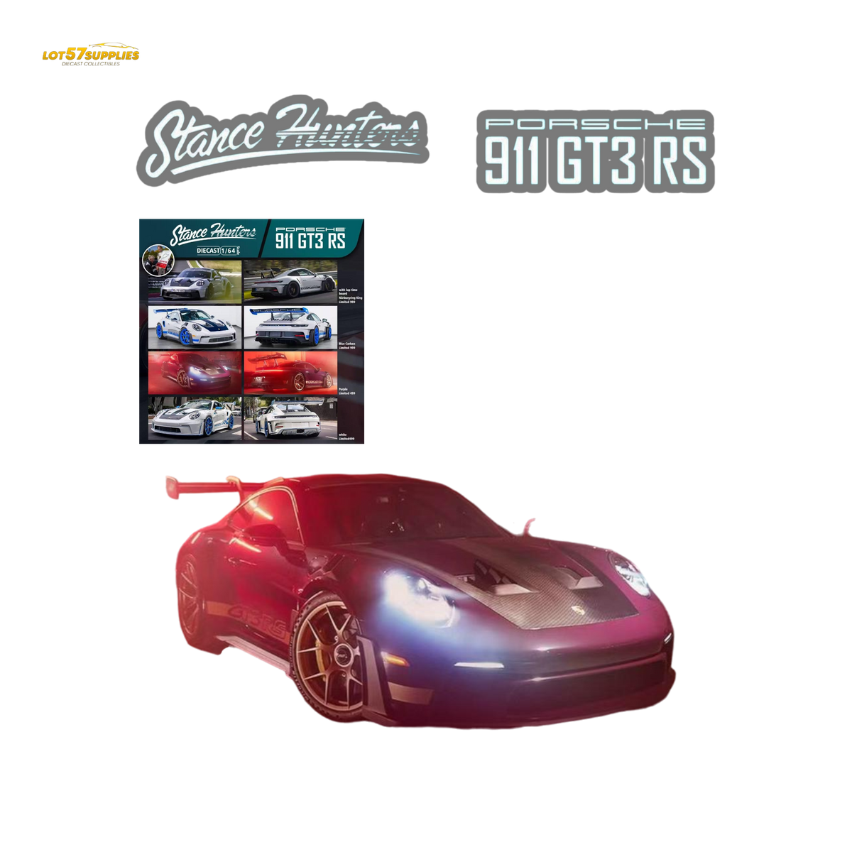(Pre-Order) Stance Hunters Porsche 911 GT3 RS Purple 1:64