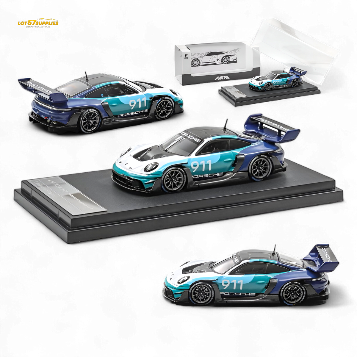 (Pre-Order) HKM Porsche 911 GT3 R Rennsport Blue-White 1:64