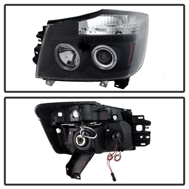 FR SPORT Spyder Nissan Titan 04-14/Armada 04-07 Projector Headlights LED Halo LED Blk...