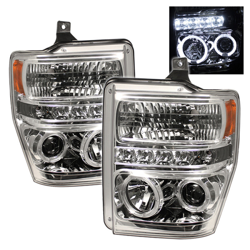FR SPORT Spyder Ford F250/350/450 Super Duty 08-10 Projector Headlights LED Halo LED Chrm...