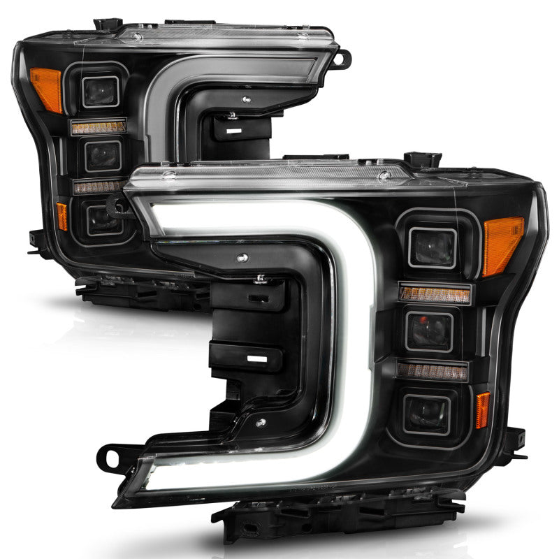 Anzo 18-20 Ford F-150 Full Led Projector Light Bar Headlights Black Amber 111519
