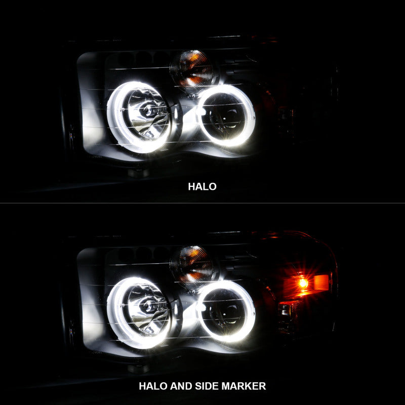 FR SPORT ANZO 2002-2005 Dodge Ram 1500 Projector Headlights w/ Halo Black Clear Amber 111490 -...