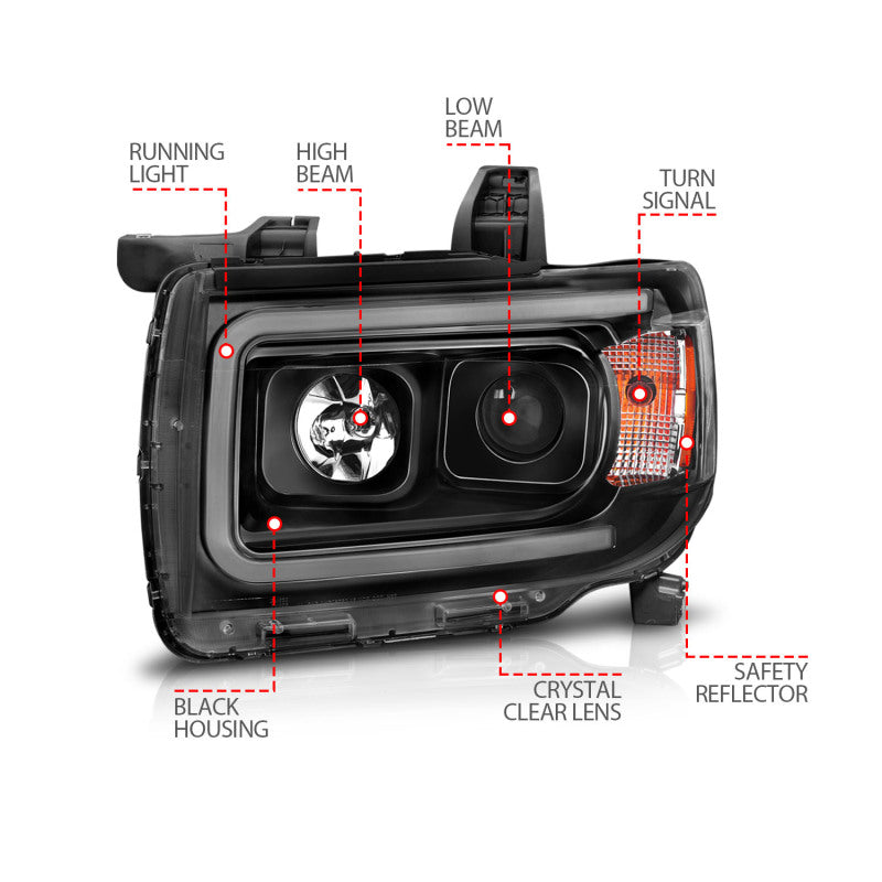 Anzo GMC Canyon 15-18 Projector Plank Style Headlight Black W/ Amber