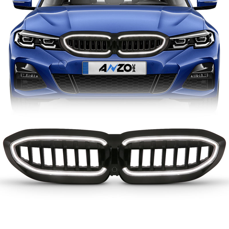 ANZO 19-22 BMW 3 Series Black Housing Full LED Front Grille w/ Initiation & Running Light 901027
