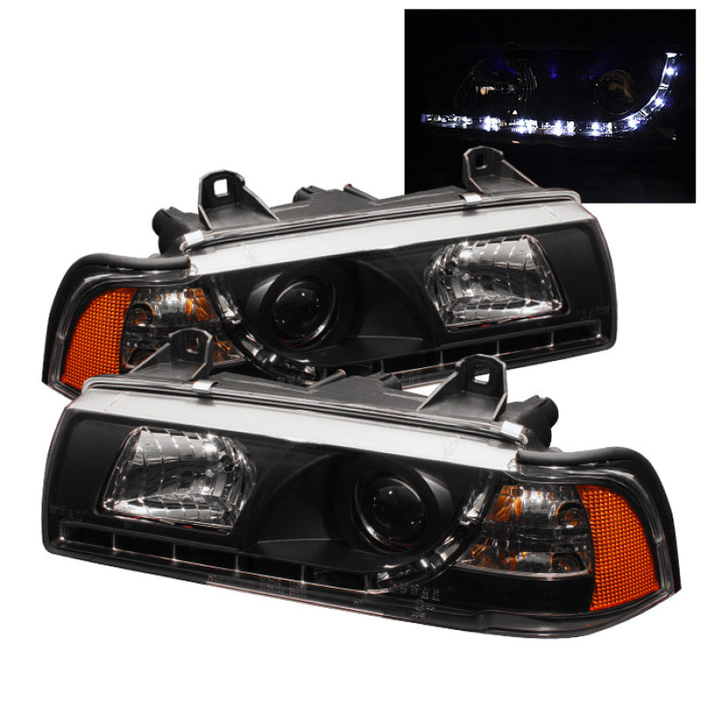 SPYDER BMW E36 3-Series 92-98 4DR Projector Headlights 1PC DRL Blk PRO-YD-BMWE36-4D-DRL-BK 5008794