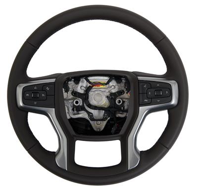 ACDelco Steering Wheel, 15 in. Diameter, Leather Grip, Dark Atmosphere, Black/Silver Spoke Color - 87821690