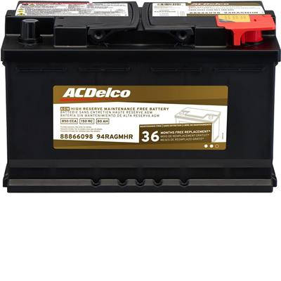 ACDelco Batteries, Gold Automotive AGM Battery, Starting, 12 V, 850 Cold Cranking Amps, Top - 94RAGMHR