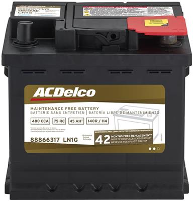ACDelco Battery, Gold, Starting, 12 V, 540 Cranking Amps, Top Terminals, BCI LN1G Group, Each