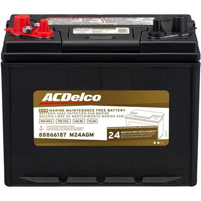 ACDelco Battery, AGM, Deep Cycle, 12 V, 900 Cranking Amps, Top Terminals, BCI M24 Group, Each - M24AGM