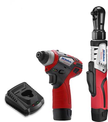 ACDelco Tools Tool Kit, ARW12103-K2 G12 Series 12V Cordless Li-ion 3/8 Brushless Ratchet Wrench & - ARW12103K2