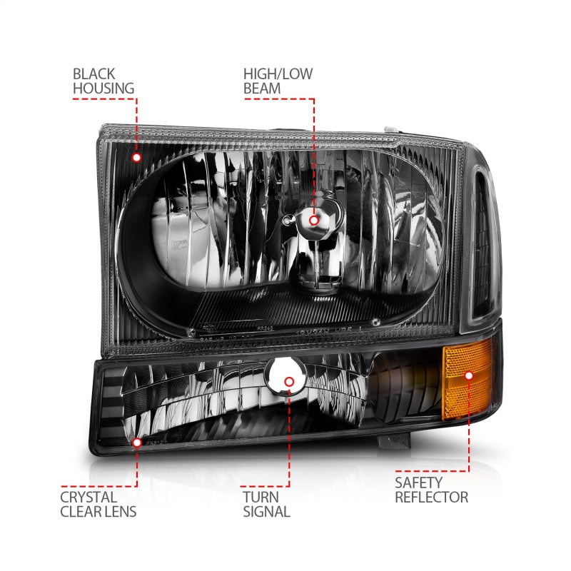 Anzo 2000-2004 Ford Excursion Crystal Headlights Black