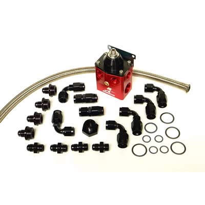 Aeromotive Fuel Pressure Regulator, Black/Red, 5-15 psi., Includes AEI-13203 A4 Regulator, Hose - 17121